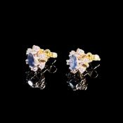 Saphir Diamant Ohrstecker, 585/14K Weiß- und Gelbgold (punziert), Gesamtgewicht 4g, je Ohrstecker b