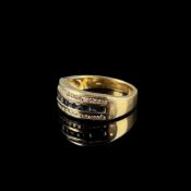 Saphir Diamant Ring, 750/18K Gelbgold (punziert), Gesamtgewicht 7,2g, 10 Saphire im Baguetteschliff