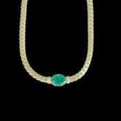 Smaragd Collier, 585/14K Gelbgold (punziert), Gesamtgewicht 81,74g, mittig facettierter ovaler Smar