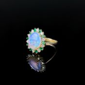 Opal Ring, 750/18K Gelbgold (punziert), Gesamtgewicht 4,7g, ovaler Vollopal (Durchmesser ca. 12mm),