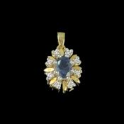 Saphir Diamant Anhänger, 585/14K Weiß- und Gelbgold (punziert), Gesamtgewicht 3,39g, besetzt mit 11