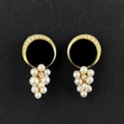 Paar Onyx Perl Ohrstecker, 750/18k Gelbgold (punziert), Gesamtgewicht 12,1g, schwarze, runde Onyxpl