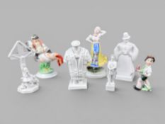 Konvolut Herend Ungarn, 7 Figuren, bodenseitig gemarkt, teilweise polychrom bemalt, Höhe Größte ca.