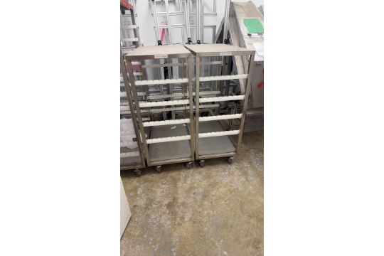 Ss Movable Racks Pair of stainless steel rolling racks with plastic rail supports ...