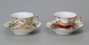 Meissen B-Form 2 Mokkagedecke, purpur und weiß