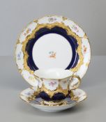 Meissen B-Form Kaffeegedeck, kobaltblau, Streublume, 1. Wahl