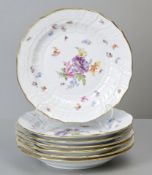 Meissen Neubrandenstein, 7 Teller, Blumenmalerei mit Insekten, 1. Wahl