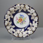 Meissen Prunkteller, kobaltblau mit Blumenmalerei, 1. Wahl