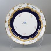 Meissen B-Form großer Kuchenteller, kobaltblau, Streublume