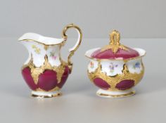 Meissen B-Form, purpur mit Streublume, Milch Zucker, 1. Wahl