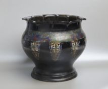 Großes Cloisonne Bronzegefäß, H 26,5, D 29 cm