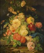 Blumenstilleben mit Schmettering, Monogrammist FW