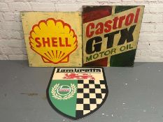 Castrol and Shell Painted Wooden Sign and One Lambretta Sign (3)