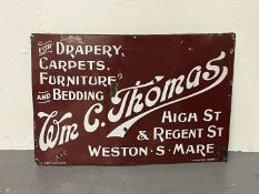 Wm C. Thomas Drapery Enamel Sign