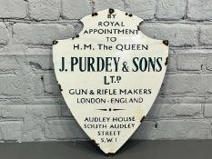 Purdey & Sons Ltd Gun and Rifle Makers Shield Enamel Sign