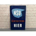 NSU Vertretung Hier Enamel Sign