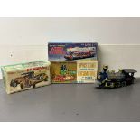 Four Toy Trains and Car, Three in Original Boxes