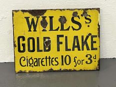 Wills's Gold Flake Cigarettes 10 for 3d Enamel Flange Sign