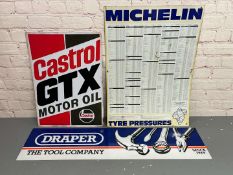 Michelin Tyre Pressure Chart, Castrol GTX Sign & Perspex Draper Sign (3)