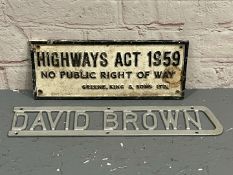 Highways Act 1959 Aluminium Sign & David Brown Plaque (2)