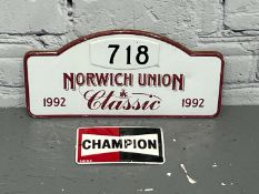 Champion Small Enamel Sign & Norwich Union Rally Plaque (2)