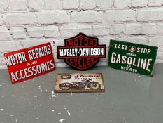 Three Reproduction Signs and Cast Aluminium Harley-Davidson Sign (4)