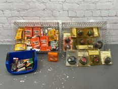 Two Boxes Spark Plugs, Petrol Caps Etc