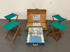 Compac-Nik Wooden Picnic Table and Four Folding Chairs Together With Brexton Hamper (2)