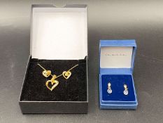 BOXED PAIR OF EARRINGS AND BOXED THREE PIECE SUITE