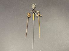 THREE VARIOUS SILVER AND BASE METAL STICK PINS&nbsp;