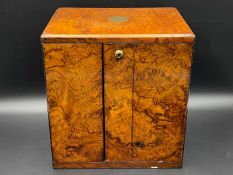 VICTORIAN BURR WALNUT AND EBONISED, THREE DRAWER COLLECTORS / SMOKERS CABINET