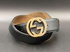 GUCCI, GUCCISSIMA, GG MONOGRAMMED BLACK LEATHER BELT, 85/34