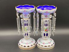 NEAR PAIR OF LATE 20th CENTURY OVERLAY GLASS LUSTRES