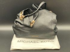 MICHEAL KORS, LILLIE, BLACK PEBBLE GRAIN LEATHER TOTE BAG