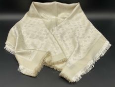 LOUIS VUITTON, A WOOL-SILK BLEND IVORY SQUARE MONOGRAM SCARF