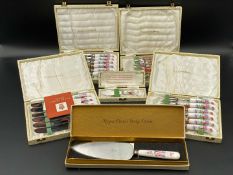 ROYAL CROWN DERBY, “POSIES” PATTERN PORCELAIN HANDLED DESSERT SERVICE FOR 12
