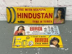 Three Indian Metal Tyre and Industrial Signs