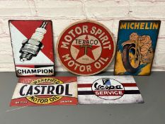 Five Reproduction Tin Motoring Signs