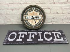 Harley-Davidson Motorcycles Wall Clock & Wooden Office Sign (2)