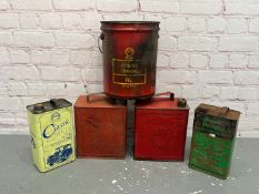 Mixed Lot of Five Oil/Grease & Two Five Gallon Fuel Cans (5)