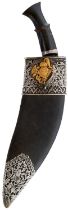 A 19TH CENTURY WHITE AND YELLOW METAL MOUNTED NEPALESE KUKRI,
