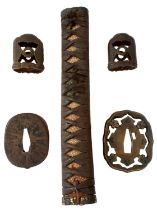 A BOX OF JAPANESE SWORD FITTINGS,