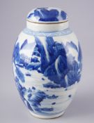 Blau-weisse Lotus-Samen-Deckelvase, China Qing-Dynastie,