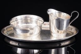 800 / 833 Silber Menage mit Milchkanne und Zuckerdose auf Tablett - Läger & Co Hanau & Niederlande,