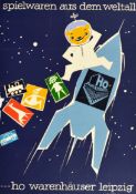 Advertising Poster Space Toys Bear Rocket Warenhauser Leipzig