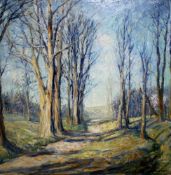 Pippel, Otto. Waldweg im Vorfrühling. Skizzenhaftes Ölgemälde (Mischtechnik) auf Leinwand über