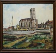 Braunschweig. Sander, Gerhard. Trümmerbild – Blick auf St. Petrikirche in Braunschweig. Ölmalerei (