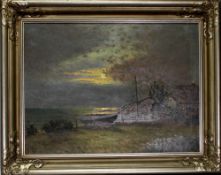 Lorenz – Murowana. Ernst Hugo. Küstenlandschaft bei Mondschein. Ölgemälde (Mischtechnik) auf