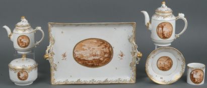 Bedeutendes, fünftlgs. Solitär „Sepiaveduten“ Ludwigsburg 1780 Bestehend aus: Ein rechteckiges