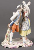 Tänzerpaar Ludwigsburg 1760-65 In ländlicher Tracht gekleidet, auf ovalem, rocaillemodelliertem